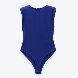 NWT Zara Royal Blue Sleeveless Bodysuit With Shoulder Pads - Large